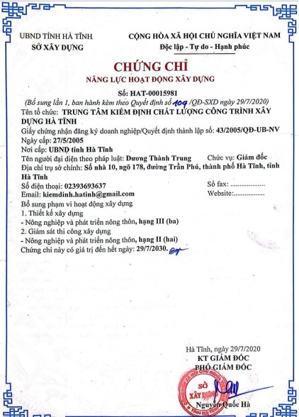 NĂNG LỰC HOẠT ĐỘNG XÂY DỰNG - Thiết kế và Giám sát thi công Xây dựng Nông nghiệp và Phát triển nông thôn 